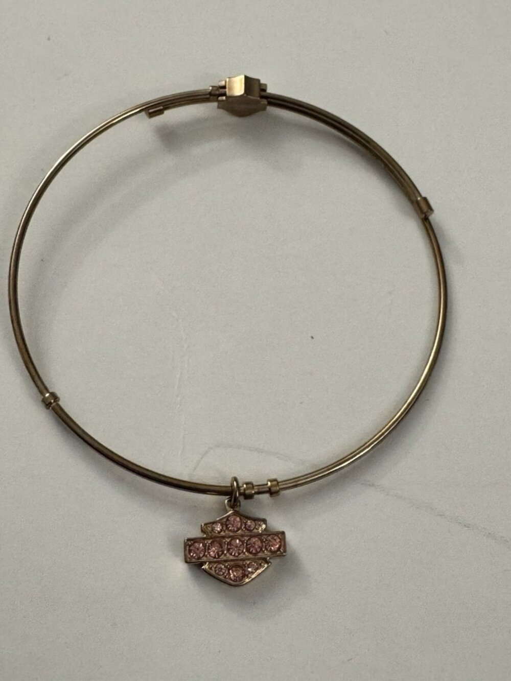 Harley Davidson Charm Bangle Bracelet Adjustable Women Gold Tone HM5